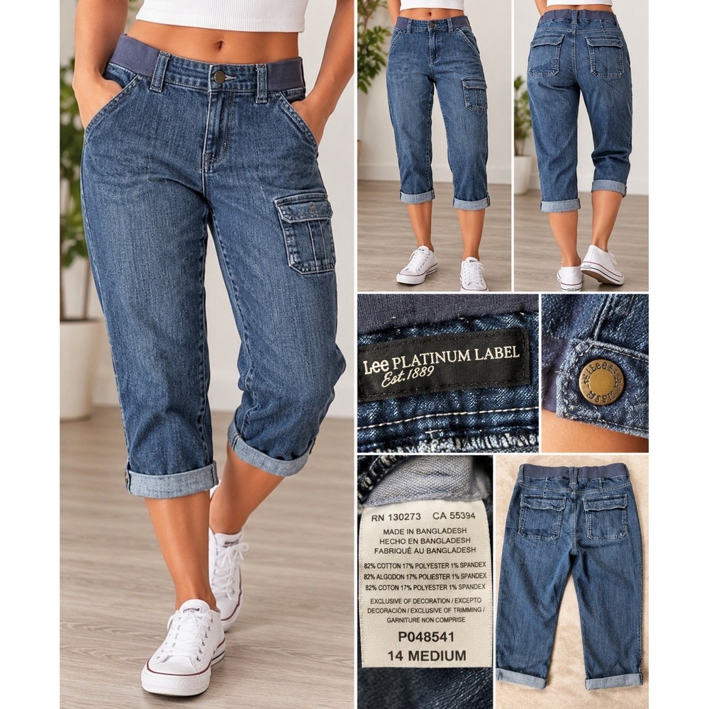Lee Platinum Label Women’s 14 Medium Stretch Denim Cargo Capri Pants Blue